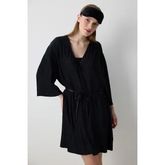 Penti, Halat cu model uni si cordon in talie, Negru, M-L