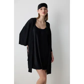 Penti, Halat cu model uni si cordon in talie, Negru, S-M