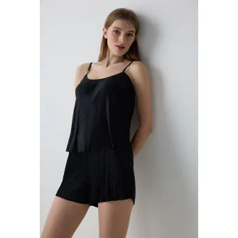 Penti, Pijama cu bretele ajustabile, Negru, S