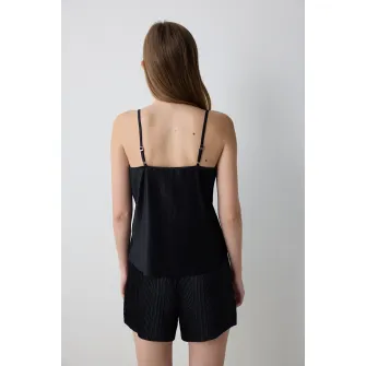 Penti, Pijama cu bretele ajustabile, Negru, S
