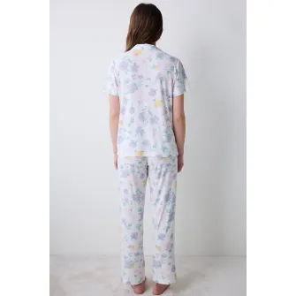 PENTI, Pijama cu imprimeu, Alb, Verde, Lila, M