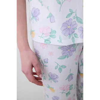 PENTI, Pijama cu imprimeu, Alb, Verde, Lila, M