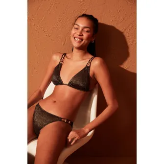 Penti, Slip cu aspect stralucitor, Auriu, Negru, 42