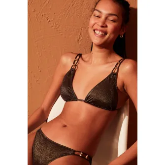 Penti, Slip cu aspect stralucitor, Auriu, Negru, 42