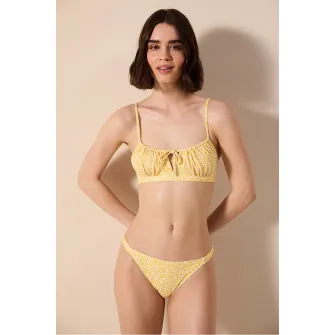 Penti, Slip cu imprimeu floral, Alb, Galben, Violet, 38