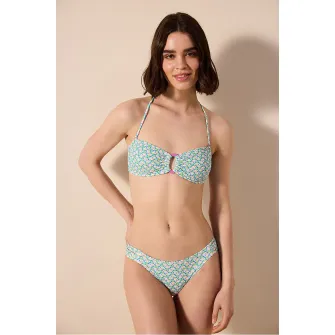 Penti, Slip cu imprimeu floral, Verde, Alb, Violet, 34