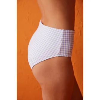 Penti, Slip cu model in carouri, Alb, Lila, 36
