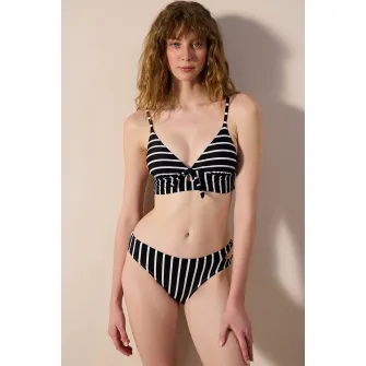 Penti, Slip cu model in dungi, Negru, Alb, 38