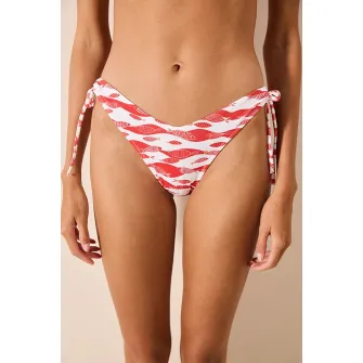 Penti, Slip cu model si snururi laterale de ajustare, Rosu, Alb, 42