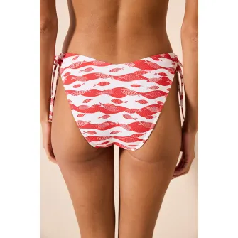 Penti, Slip cu model si snururi laterale de ajustare, Rosu, Alb, 42