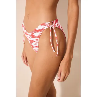 Penti, Slip cu model si snururi laterale de ajustare, Rosu, Alb, 42