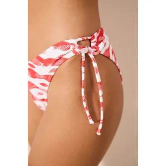 Penti, Slip cu model si snururi laterale de ajustare, Rosu, Alb, 42