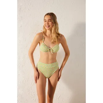 Penti, Sutien cu imprimeu floral, Verde, Galben sofran, 40