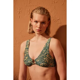 Penti, Sutien de baie cu model floral, Bej, Verde englez, 34