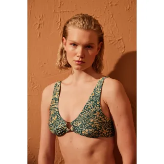Penti, Sutien de baie cu model floral, Bej, Verde englez, 36