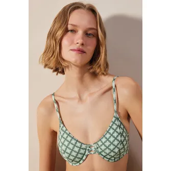Penti, Sutien de baie cu model floral, Verde, Alb, 36