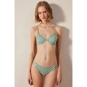 Penti, Sutien de baie cu model floral, Verde, Alb, 36