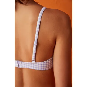 Penti, Sutien de baie cu model in carouri, Alb, Lavander Blue, 38
