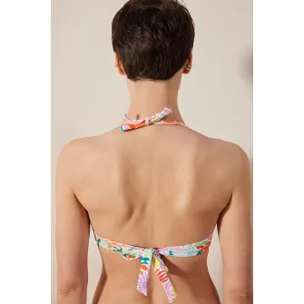 Penti, Sutien push-up cu imprimeu grafic, Alb, Portocaliu, Turcoaz, 38