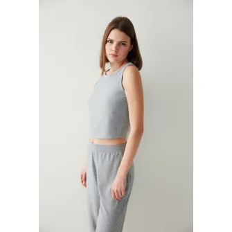 Penti, Top crop de casa cu aspect striat, Gri deschis melange, L