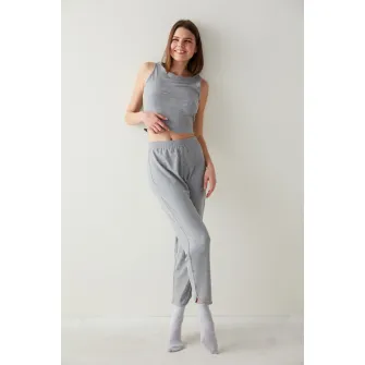 Penti, Top crop de casa cu aspect striat, Gri deschis melange, L
