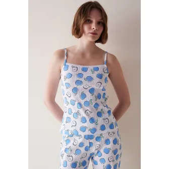 Penti, Top de pijama cu imprimeu, Alb, Albastru, M