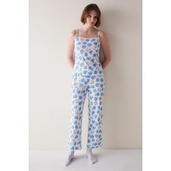 Penti, Top de pijama cu imprimeu, Alb, Albastru, M