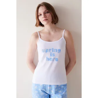 Penti, Top de pijama cu imprimeu, Alb, Albastru, M