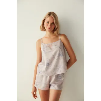 Penti, Top de pijama cu imprimeu floral, Albastru marin, Roz prafuit, L