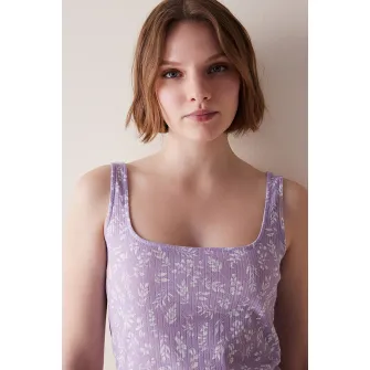 Penti, Top de pijama cu imprimeu floral, Lila, S
