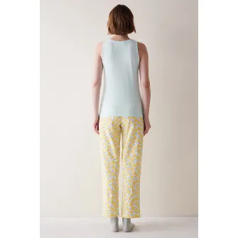 Penti, Top de pijama din bumbac cu imprimeu fructat, Galben, Albastru glaciar, S