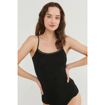 Penti, Top din amestec de modal cu garnitura de dantela, Negru, M-L
