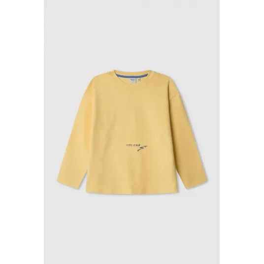 Pepe Jeans London, Bluza de bumbac cu imprimeu text, Galben, Albastru inchis, 164 CM
