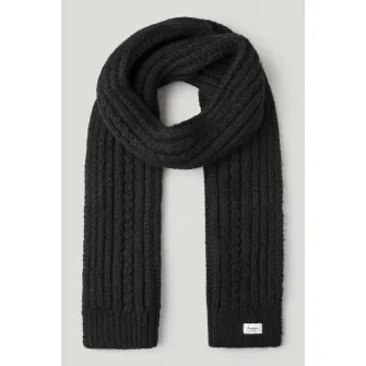 Pepe Jeans London, Fular din tricot cu terminatii striate, Negru