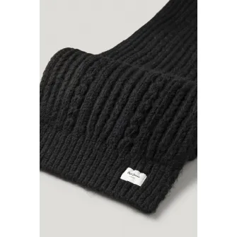Pepe Jeans London, Fular din tricot cu terminatii striate, Negru