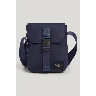 Pepe Jeans London, Geanta crossbody din piele ecologica cu bareta ajustabila, Bleumarin