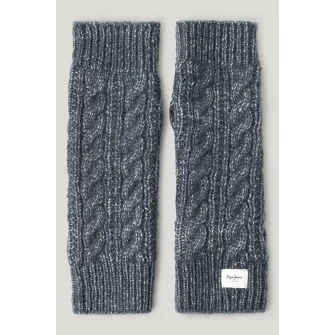 Pepe Jeans London, Manusi tricotate cu design torsade, Albastru prafuit, Alb murdar