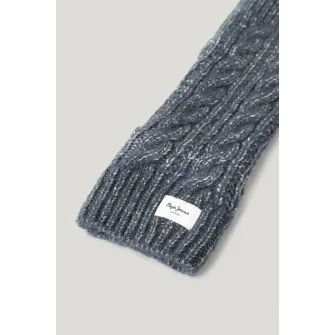 Pepe Jeans London, Manusi tricotate cu design torsade, Albastru prafuit, Alb murdar