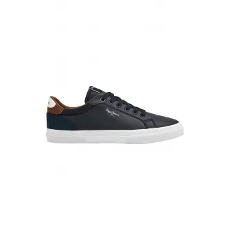 Pepe Jeans London, Pantofi sport low-top de piele ecologica cu garnitura de piele intoarsa pe partea din spate, Bleumarin, 42