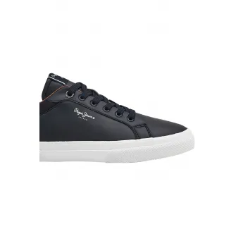 Pepe Jeans London, Pantofi sport low-top de piele ecologica cu garnitura de piele intoarsa pe partea din spate, Bleumarin, 44