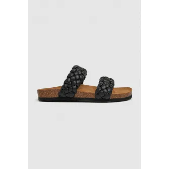 Pepe Jeans London, Papuci de piele ecologica cu aspect tesut, Negru, 38