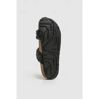 Pepe Jeans London, Papuci de piele ecologica cu aspect tesut, Negru, 38