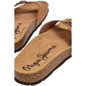 Pepe Jeans London, Papuci uni cu catarame, Maro scortisoara, 44