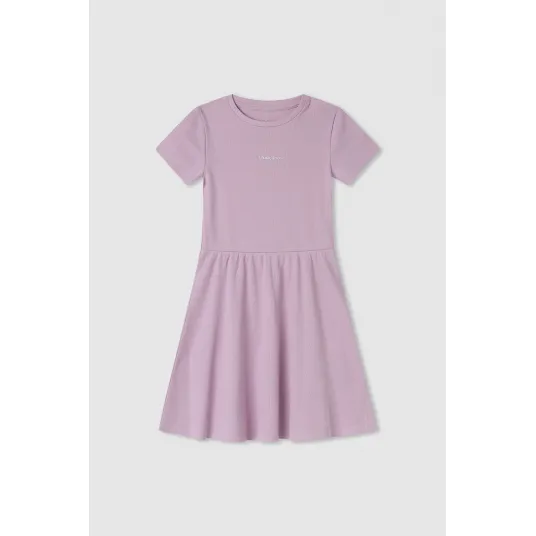 Pepe Jeans London, Rochie evazata cu logo discret, Alb murdar, Roz prafuit, 164 CM