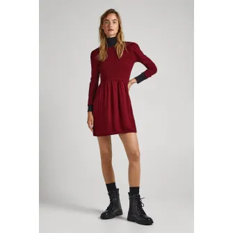 Pepe Jeans London, Rochie mini evazata cu insertie elastica, Visiniu, M