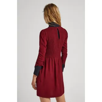 Pepe Jeans London, Rochie mini evazata cu insertie elastica, Visiniu, M