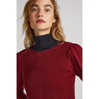Pepe Jeans London, Rochie mini evazata cu insertie elastica, Visiniu, M