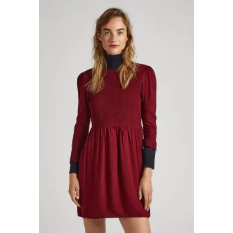 Pepe Jeans London, Rochie mini evazata cu insertie elastica, Visiniu, M