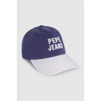 Pepe Jeans London, Sapca in doua nuante cu broderie, Alb, Indigo