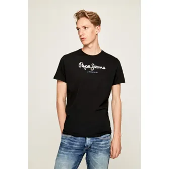 Pepe Jeans London, Tricou regular fit cu imprimeu logo pe piept Eggo, Alb, Negru, M